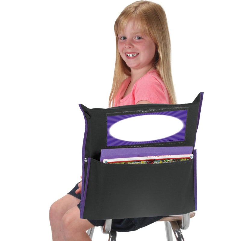 Really Good Stuff Store More Black Grouping Chair Pockets, Classroom Organizing, Black & Color Accents, Premium Canvas Chair Organizer, Student Book Holders, School & Home Storage, 6 pk - Image 3